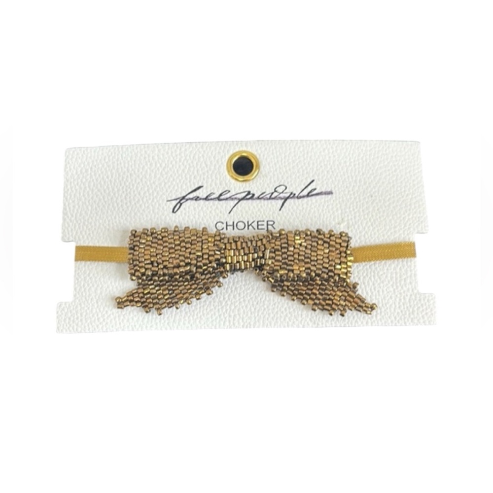 NWT Free People FP Gold Beaded Bow Choker necklace